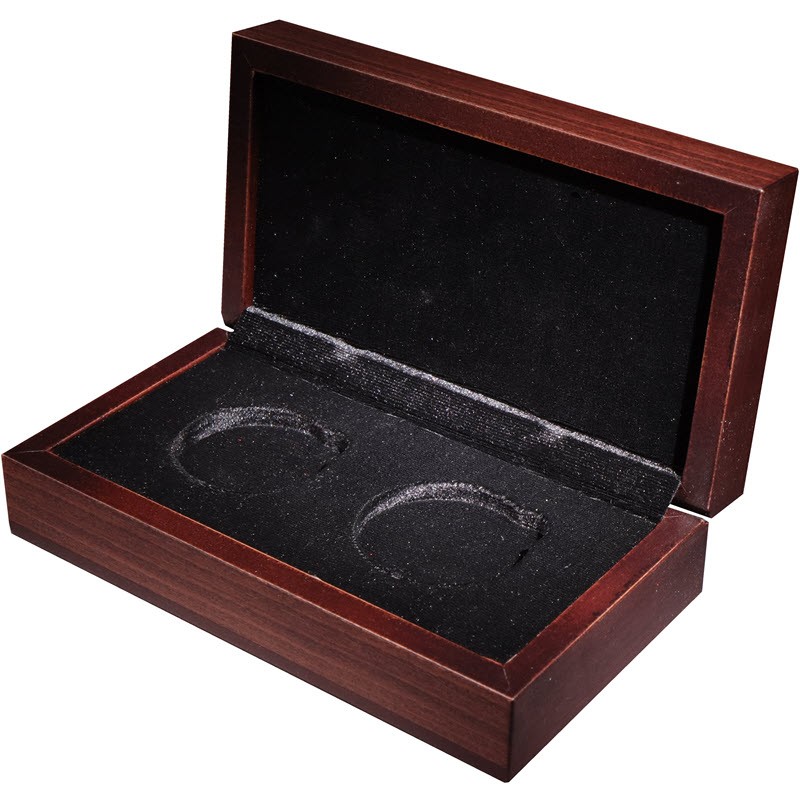 Футляр Дерево красный на 2 монеты Ø 44/46 (166х92х52 мм)