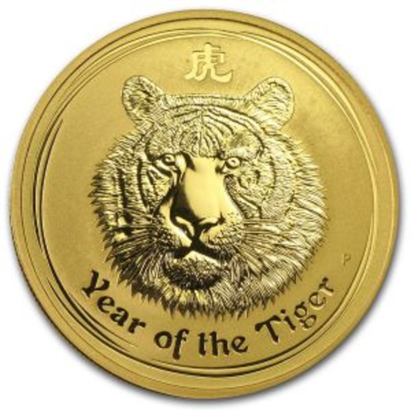 Золотая монета Австралии II Тигр 2010, 1 тройская унция (31,1 г) чистого золота (проба 0,9999)